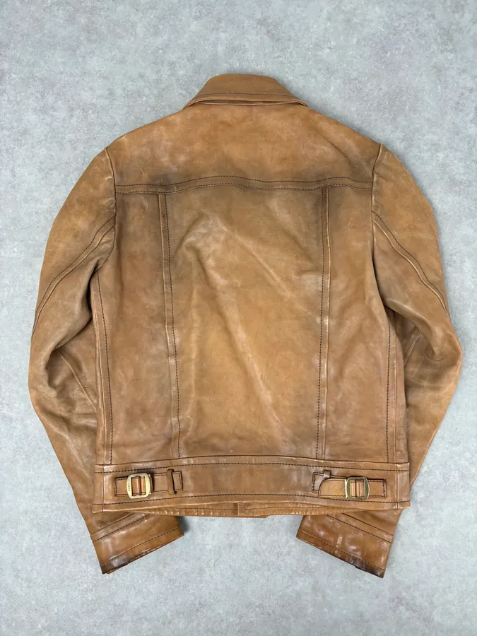 2000s Gucci Light Brown Leather Cargo Jacket - Image 5