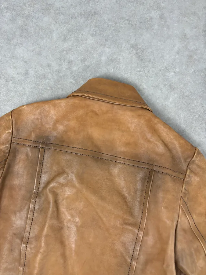 2000s Gucci Light Brown Leather Cargo Jacket - Image 6