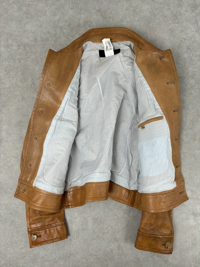 2000s Gucci Light Brown Leather Cargo Jacket - Image 9