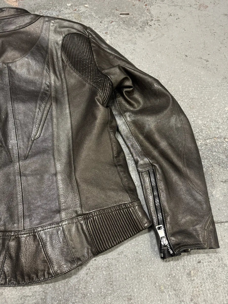 2000s Gucci Metallic Grey Rock Avant-Garde Leather Biker Jacket - Image 4
