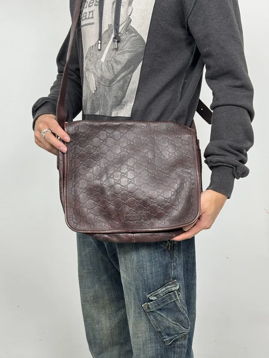 2000s Gucci Monogramm G Brown Leather Shoulder Bag