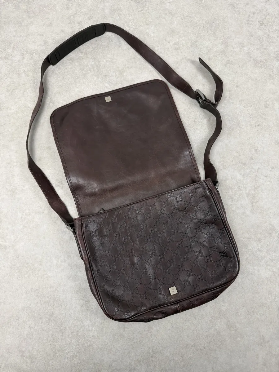 2000s Gucci Monogramm G Brown Leather Shoulder Bag - Image 10