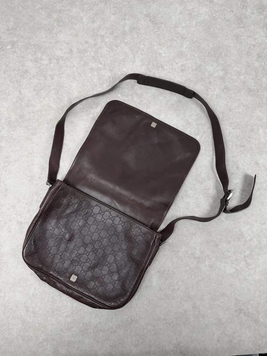 2000s Gucci Monogramm G Brown Leather Shoulder Bag - Image 6