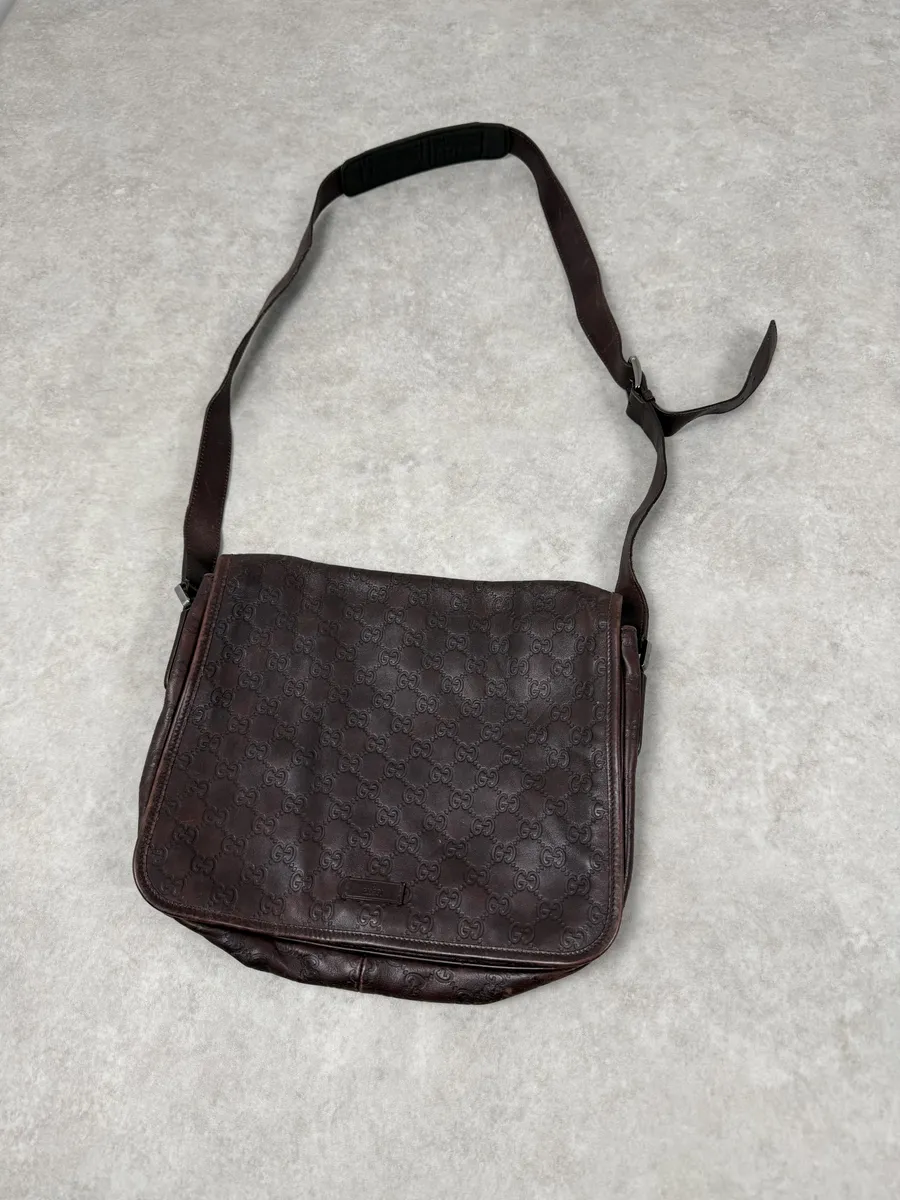 2000s Gucci Monogramm G Brown Leather Shoulder Bag - Image 9