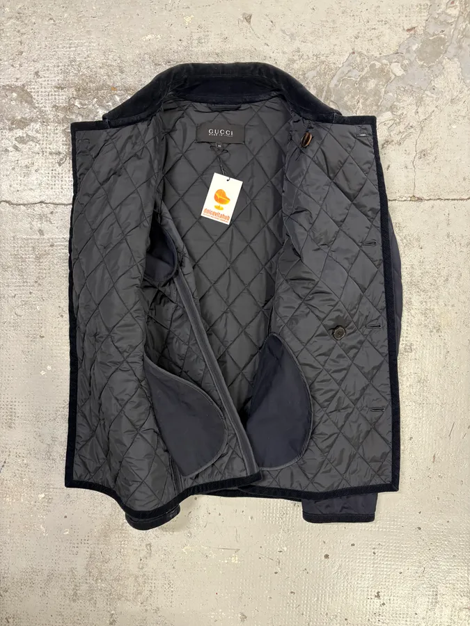 2000s Gucci Navy Asymmetrical Quilted Officer Jacket - Image 9