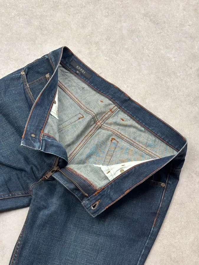 2000s Gucci Navy Denim Straight-Leg Jeans by Frida Giannini - Image 9