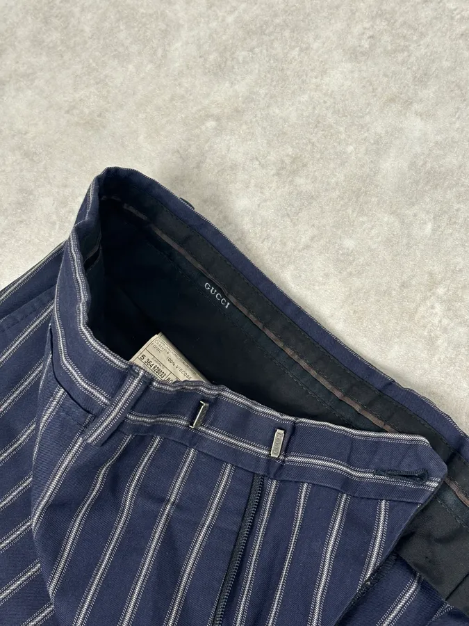 2000s Gucci Navy Pinstriped Viscose Classy Pants - Image 10
