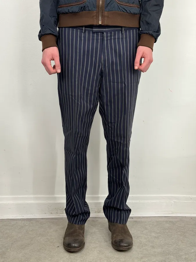 2000s Gucci Navy Pinstriped Viscose Classy Pants - Image 2