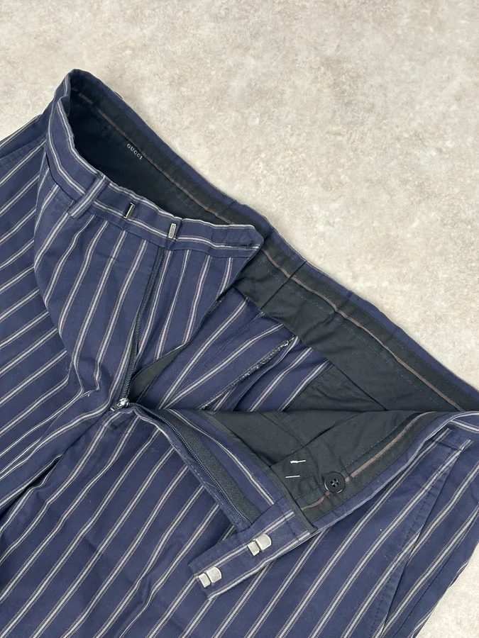 2000s Gucci Navy Pinstriped Viscose Classy Pants - Image 9