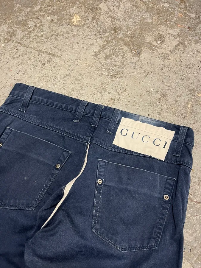 2000s Gucci Navy & White Avant-Garde Slim Pants - Image 9
