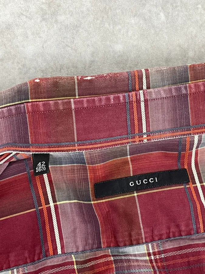 2000s Gucci Red Checkered Canadian Shirt - Image 11