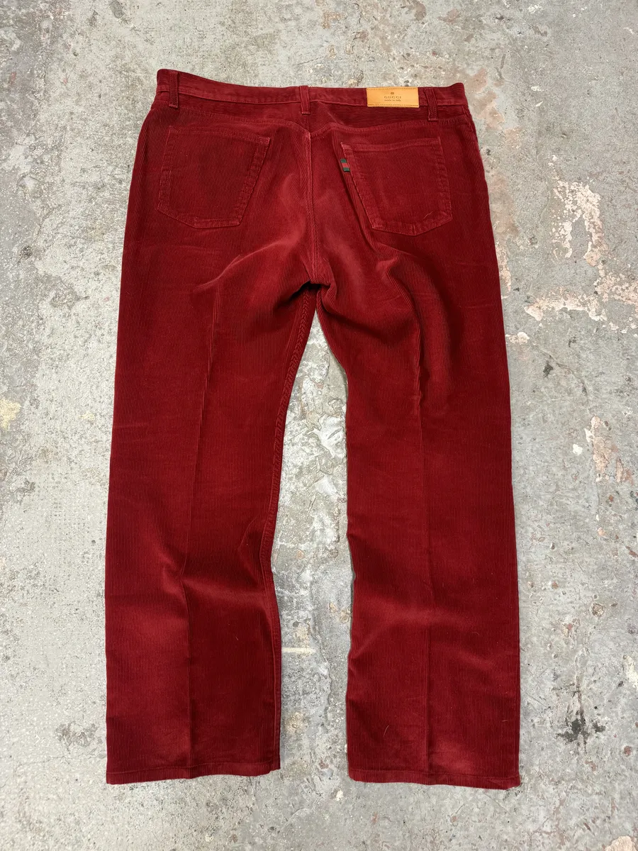 2000s Gucci Red Cozy Large Corduroy Pants - Image 2