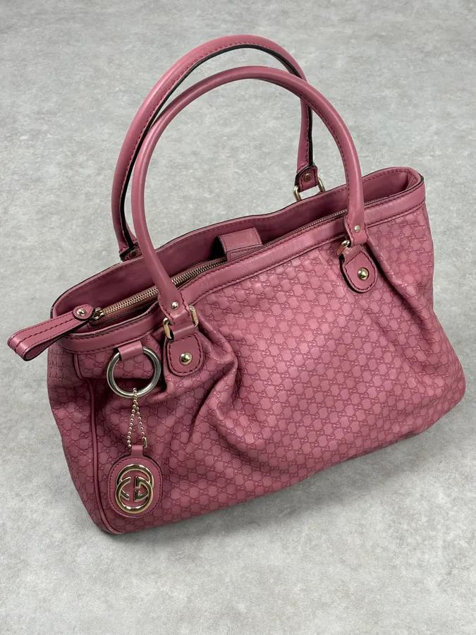 2000s Gucci Sukey Monogram Pink Leather Handle Bag