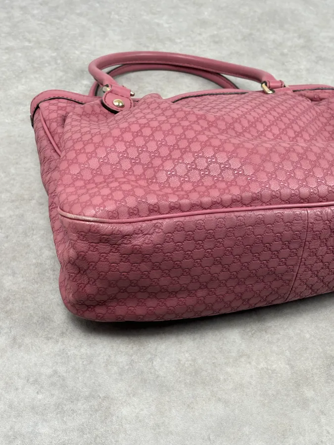 2000s Gucci Sukey Monogram Pink Leather Handle Bag - Image 11