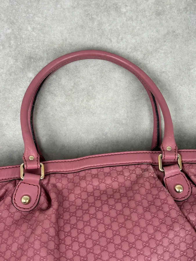 2000s Gucci Sukey Monogram Pink Leather Handle Bag - Image 13