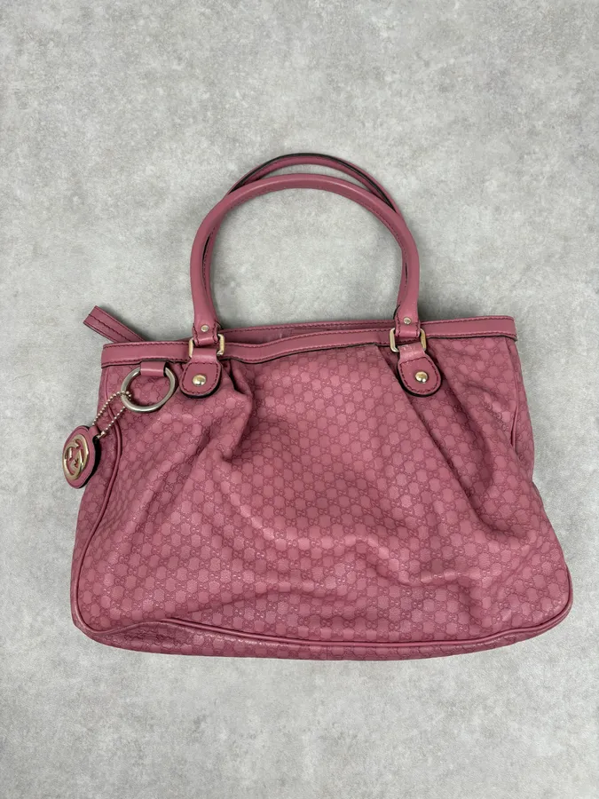 2000s Gucci Sukey Monogram Pink Leather Handle Bag - Image 4