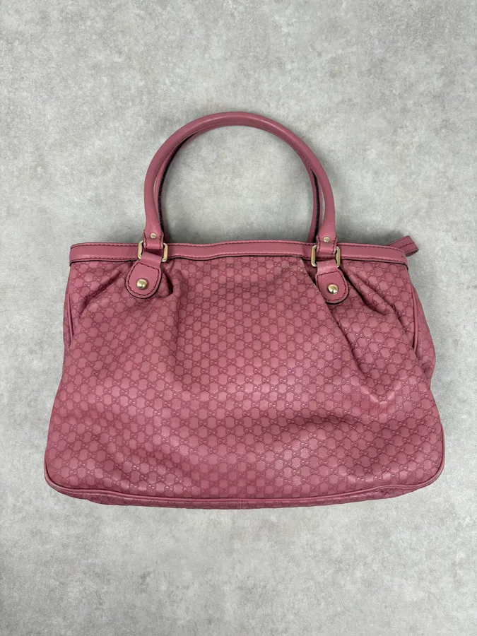 2000s Gucci Sukey Monogram Pink Leather Handle Bag - Image 6