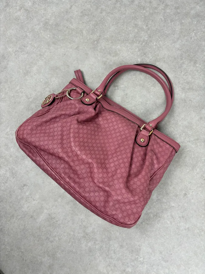 2000s Gucci Sukey Monogram Pink Leather Handle Bag - Image 7