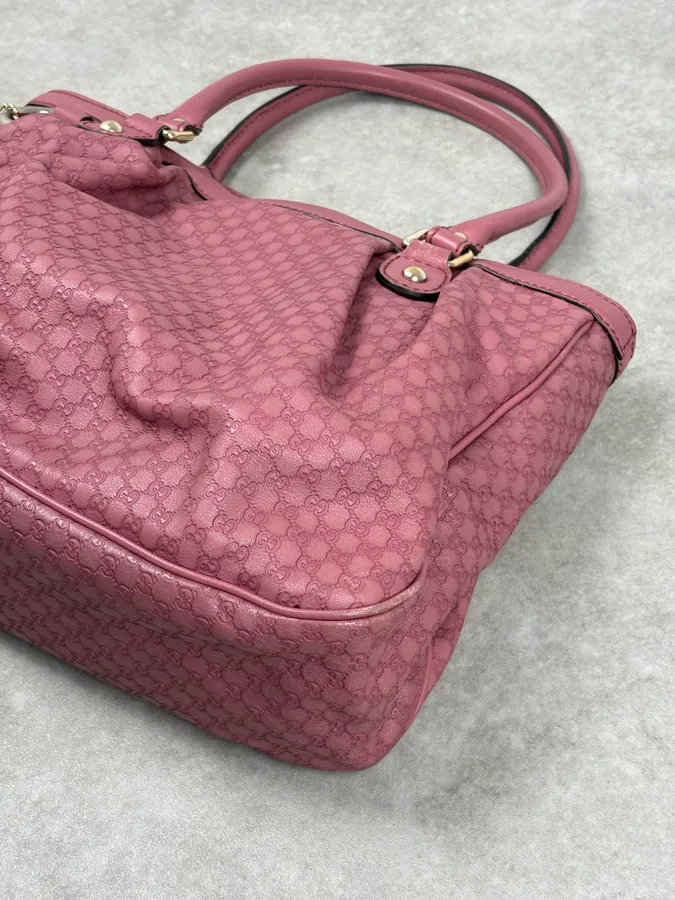 2000s Gucci Sukey Monogram Pink Leather Handle Bag - Image 8