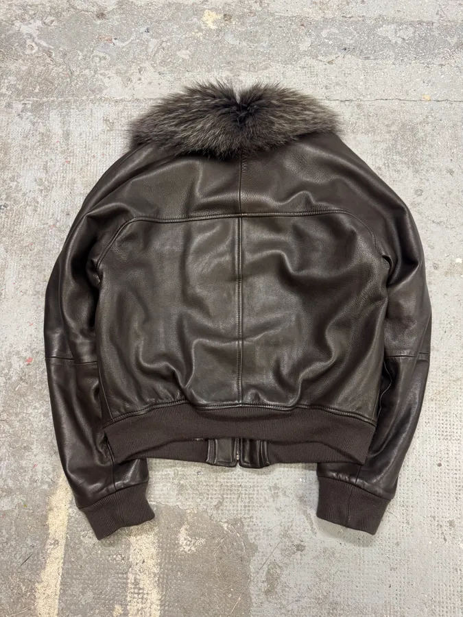 2000s Gucci Tom Ford Rabbit Fur Brown Leather Jacket - Image 8