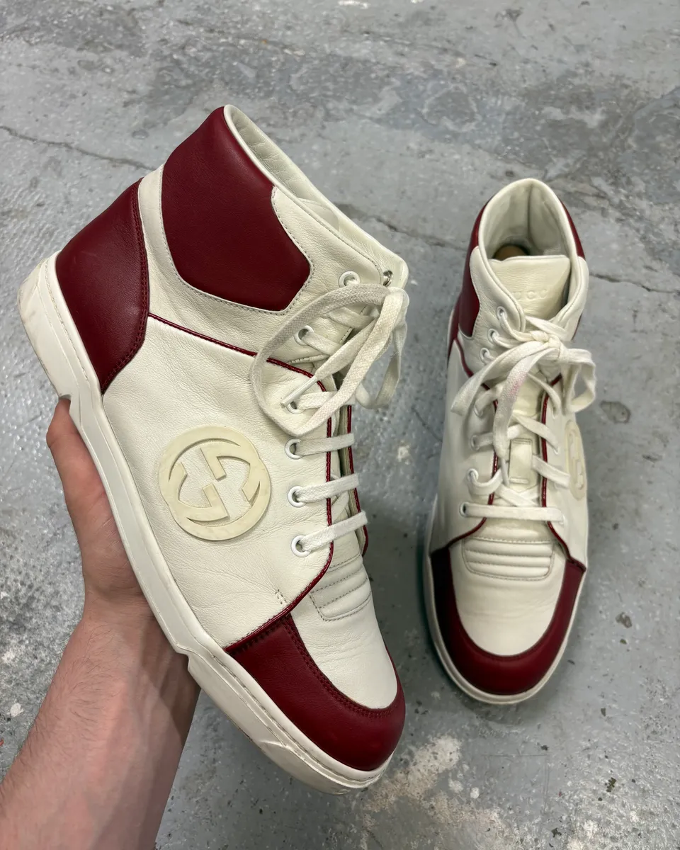 2000s Gucci White & Red High G Sneakers
