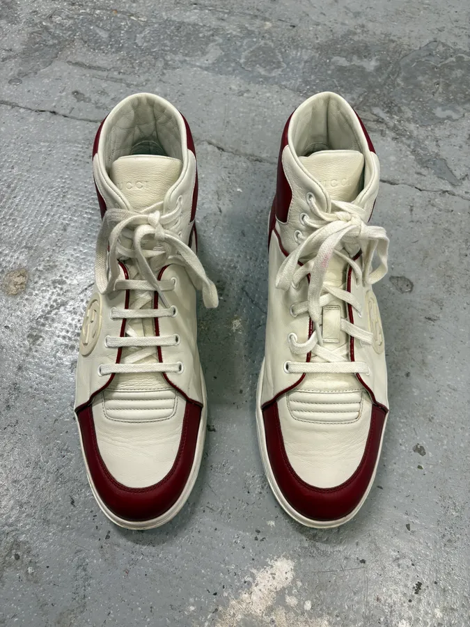 2000s Gucci White & Red High G Sneakers - Image 2
