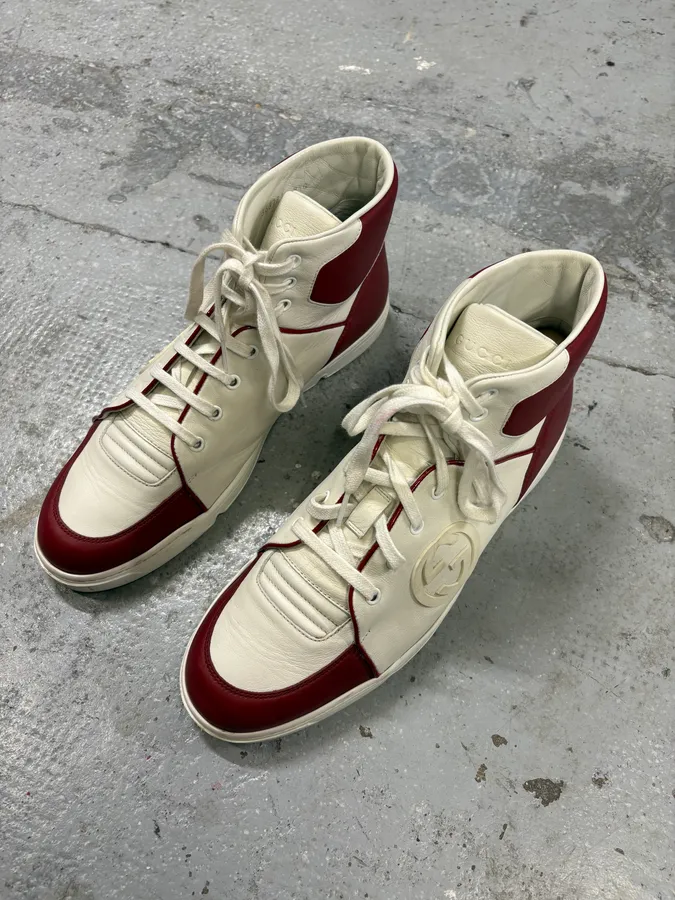 2000s Gucci White & Red High G Sneakers - Image 3