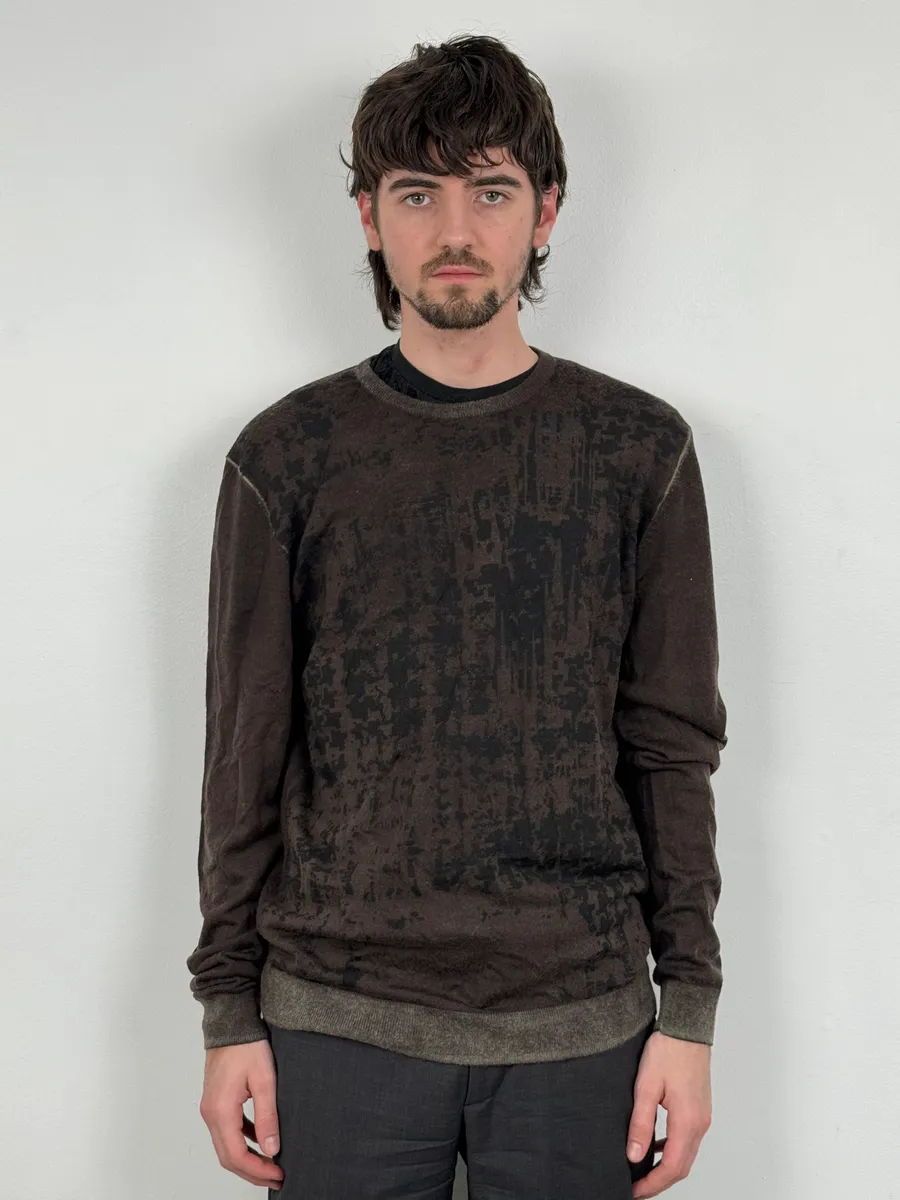 2000s Guess Brown Wool Puzzled Mozaic Sweater - Image 2