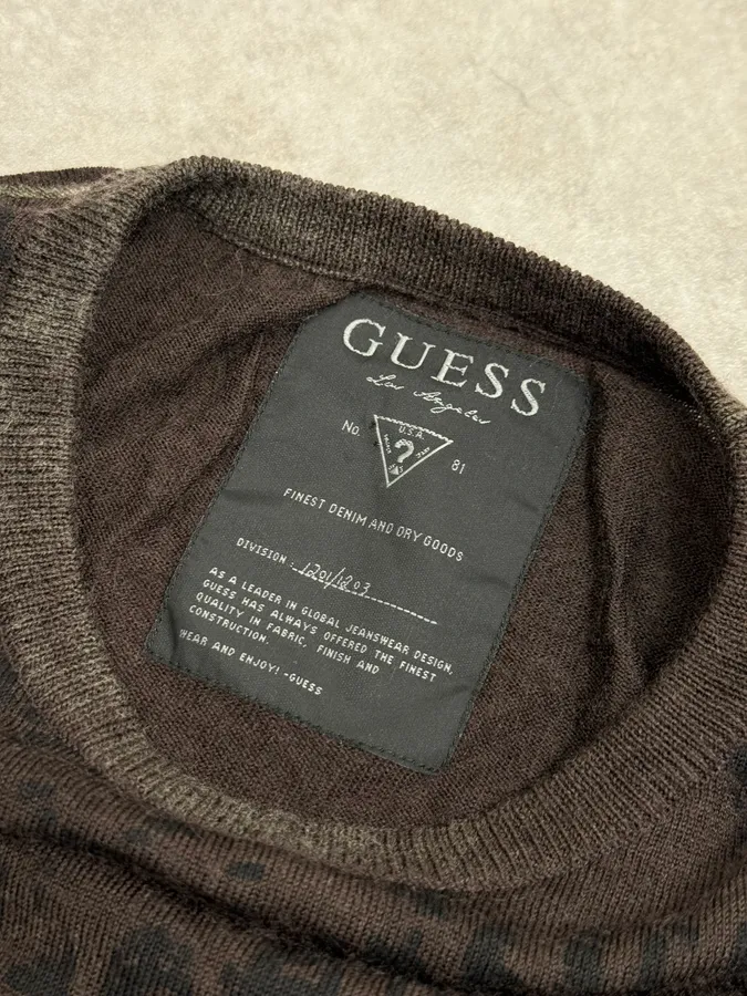 2000s Guess Brown Wool Puzzled Mozaic Sweater - Image 5