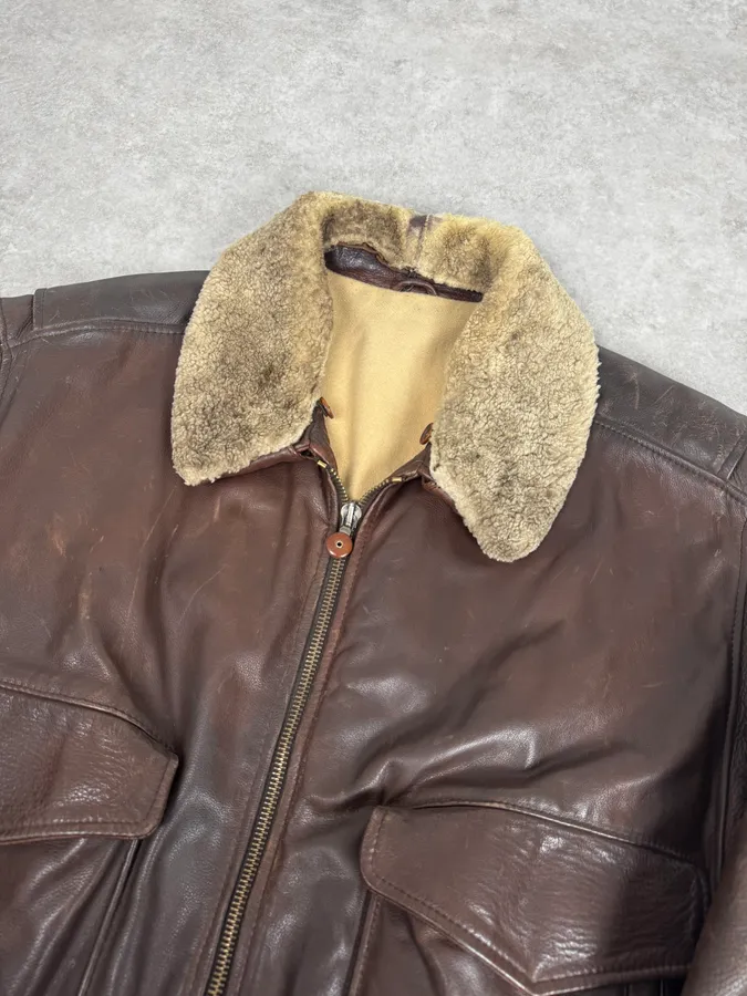 2000s Hugo Boss Aviator Brown Leather Jacket - Image 5