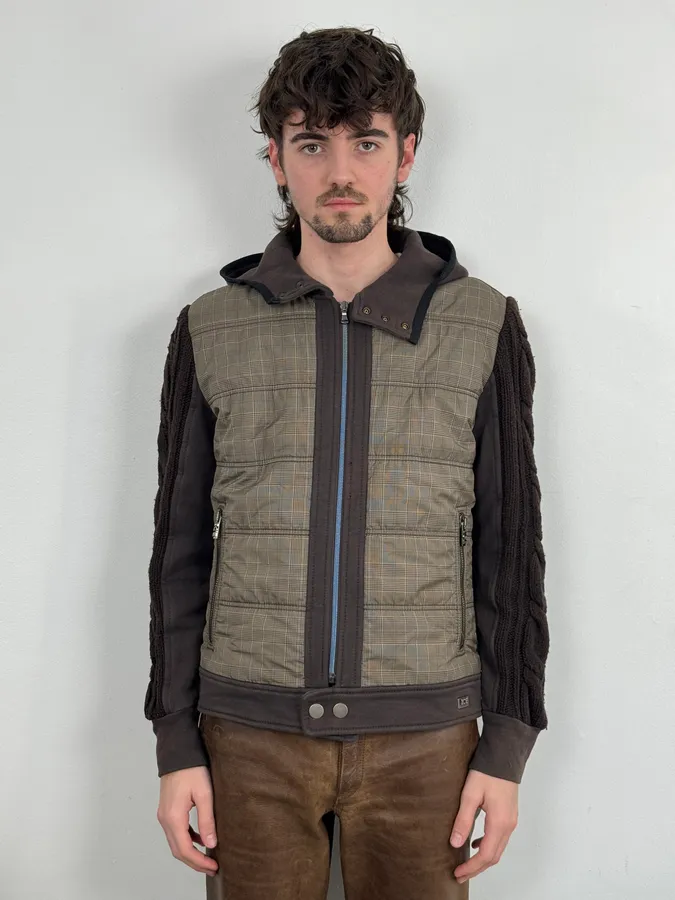 2000s Iceberg Beige & Brown Wool Checkered Windbreaker Jacket - Image 2