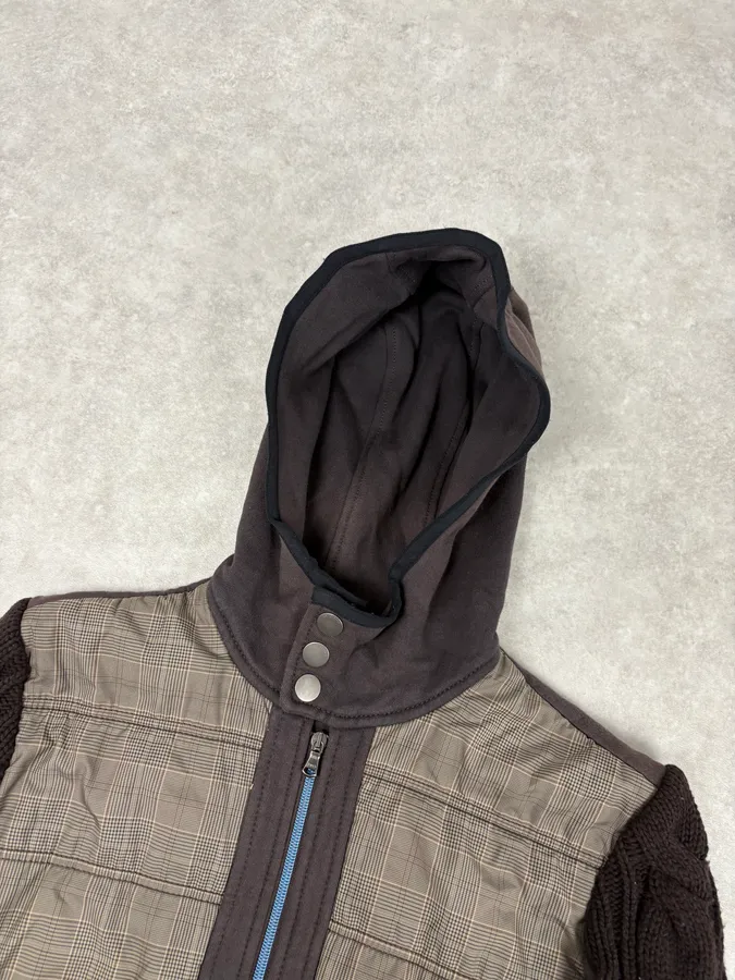2000s Iceberg Beige & Brown Wool Checkered Windbreaker Jacket - Image 4