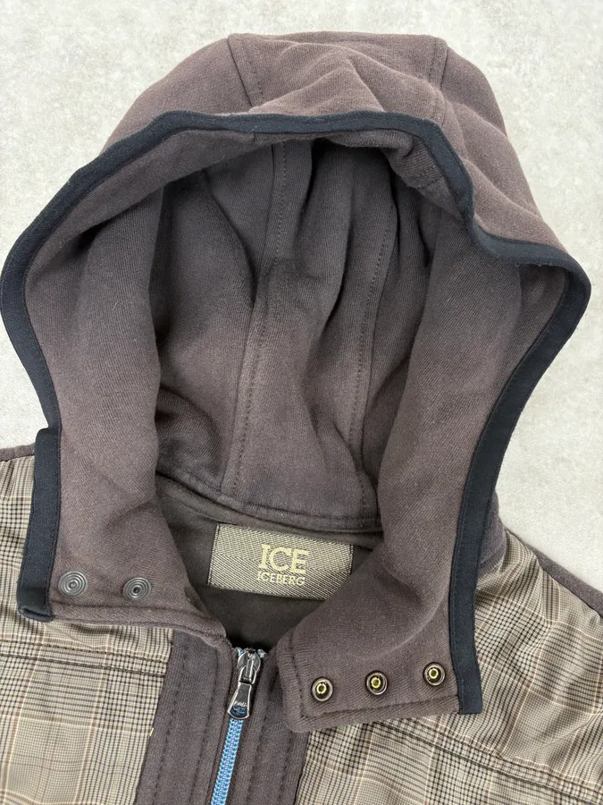 2000s Iceberg Beige & Brown Wool Checkered Windbreaker Jacket - Image 5