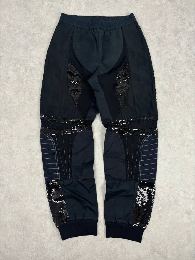 2000s Iceberg Black Cotton Sequin Biker Pants