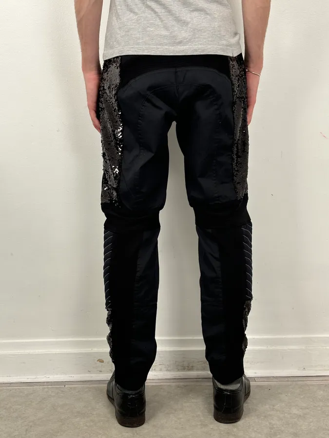 2000s Iceberg Black Cotton Sequin Biker Pants - Image 4