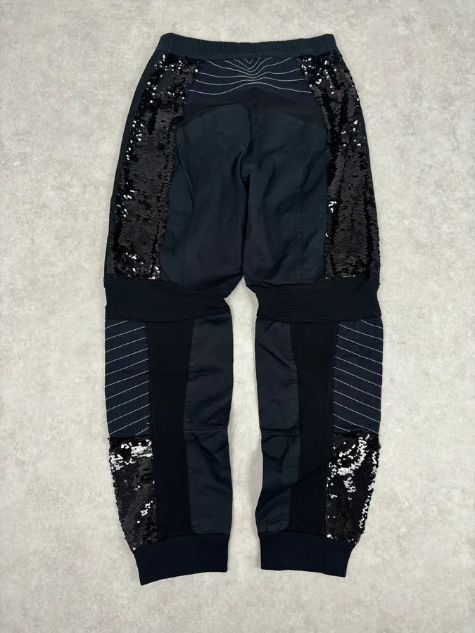 2000s Iceberg Black Cotton Sequin Biker Pants - Image 6