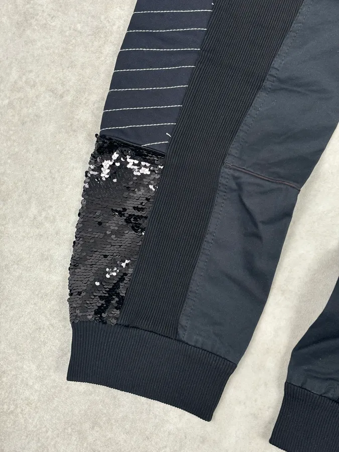 2000s Iceberg Black Cotton Sequin Biker Pants - Image 9