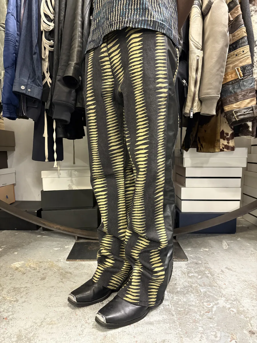 2000s Iceberg Black & Yellow Striped Irregular Faux Leather Pants - Image 2
