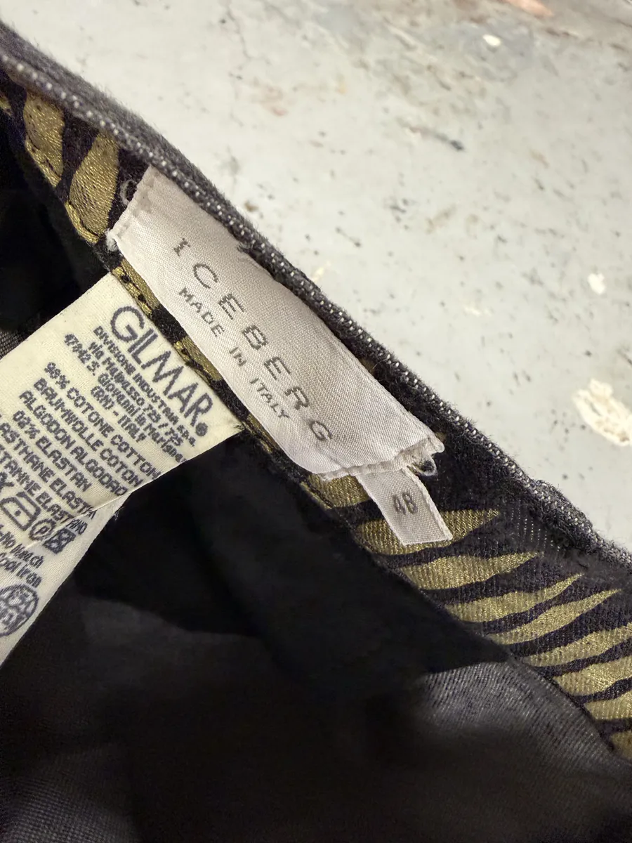 2000s Iceberg Black & Yellow Striped Irregular Faux Leather Pants - Image 7