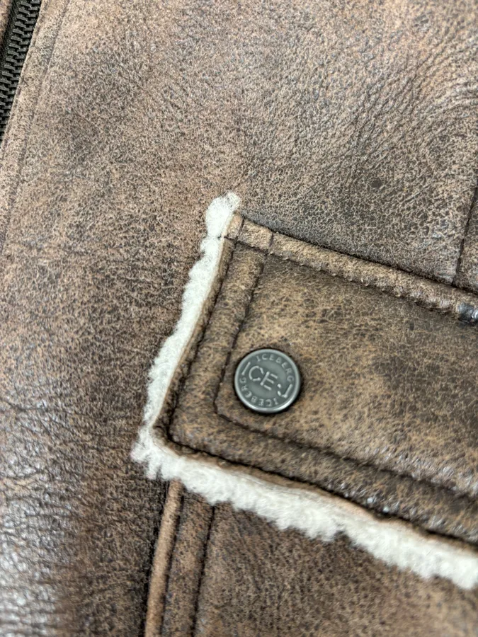 2000s Iceberg Brown Shearling Aviator Leather Jacket - Image 11