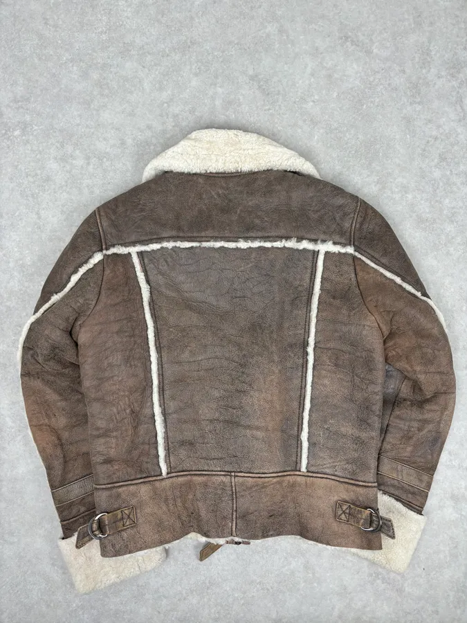 2000s Iceberg Brown Shearling Aviator Leather Jacket - Image 5