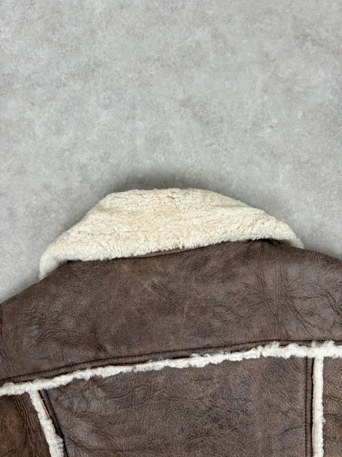 2000s Iceberg Brown Shearling Aviator Leather Jacket - Image 6