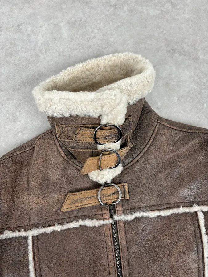 2000s Iceberg Brown Shearling Aviator Leather Jacket - Image 8