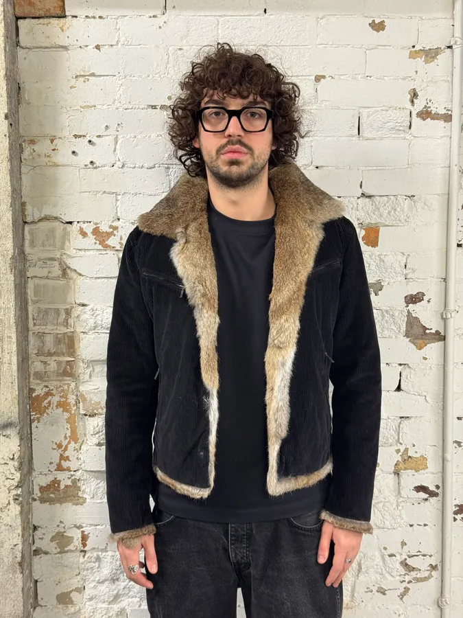 2000s Iceberg Fur Collar Black Corduroy Jacket - Image 2