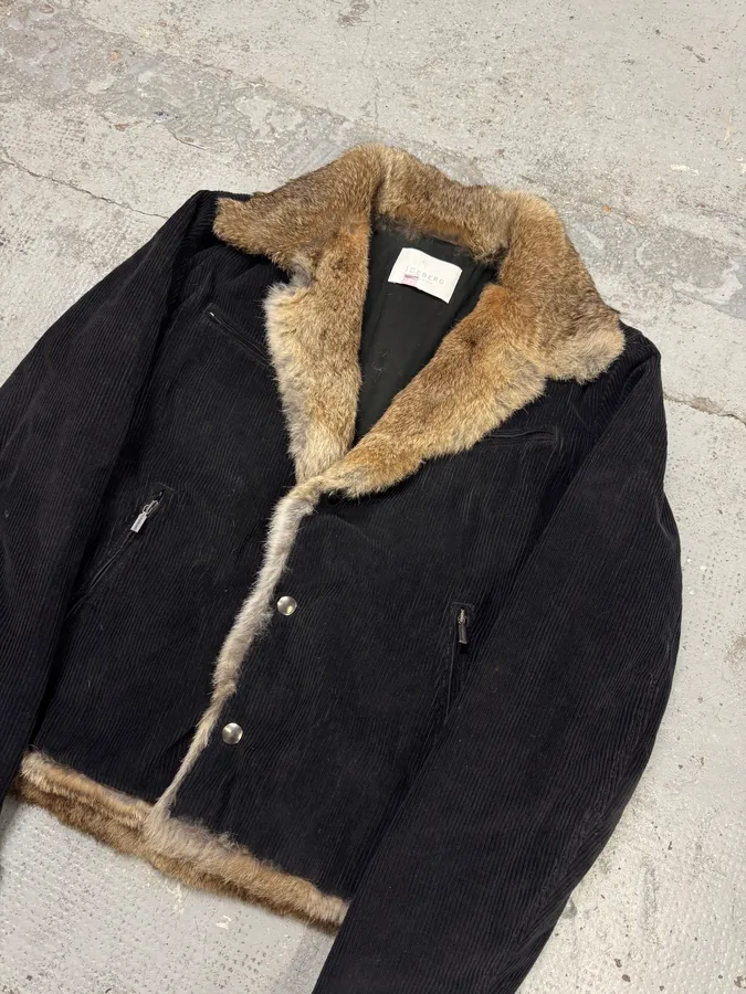 2000s Iceberg Fur Collar Black Corduroy Jacket - Image 4