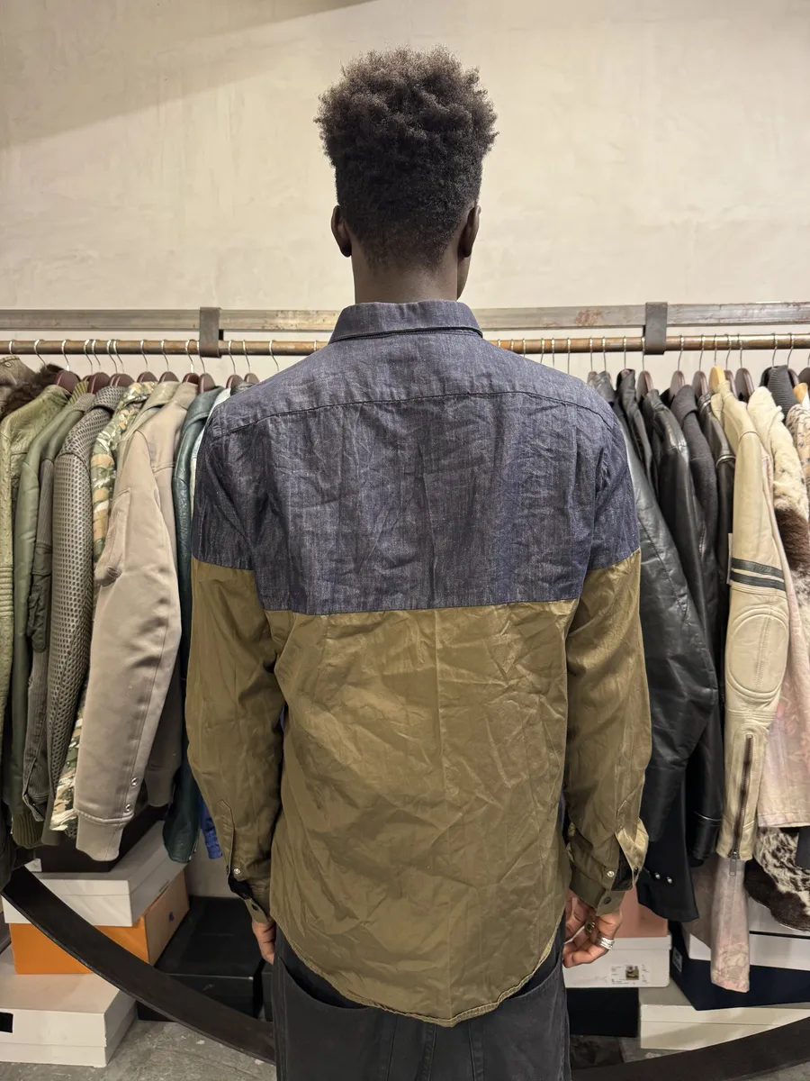 2000s Iceberg Grey Denim Hybrid Beige Cotton Shirt - Image 3