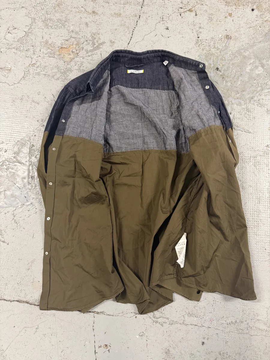 2000s Iceberg Grey Denim Hybrid Beige Cotton Shirt - Image 6