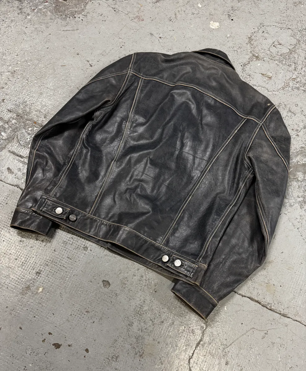 2000s Iceberg Trucker Grey Leather Jacket - Image 6