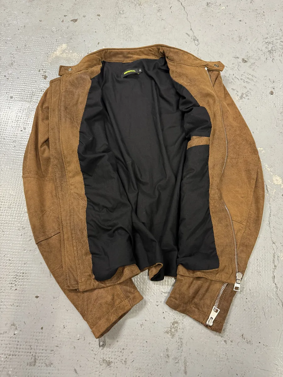 2000s Imperial Biker Raw Brown Leather Jacket - Image 5