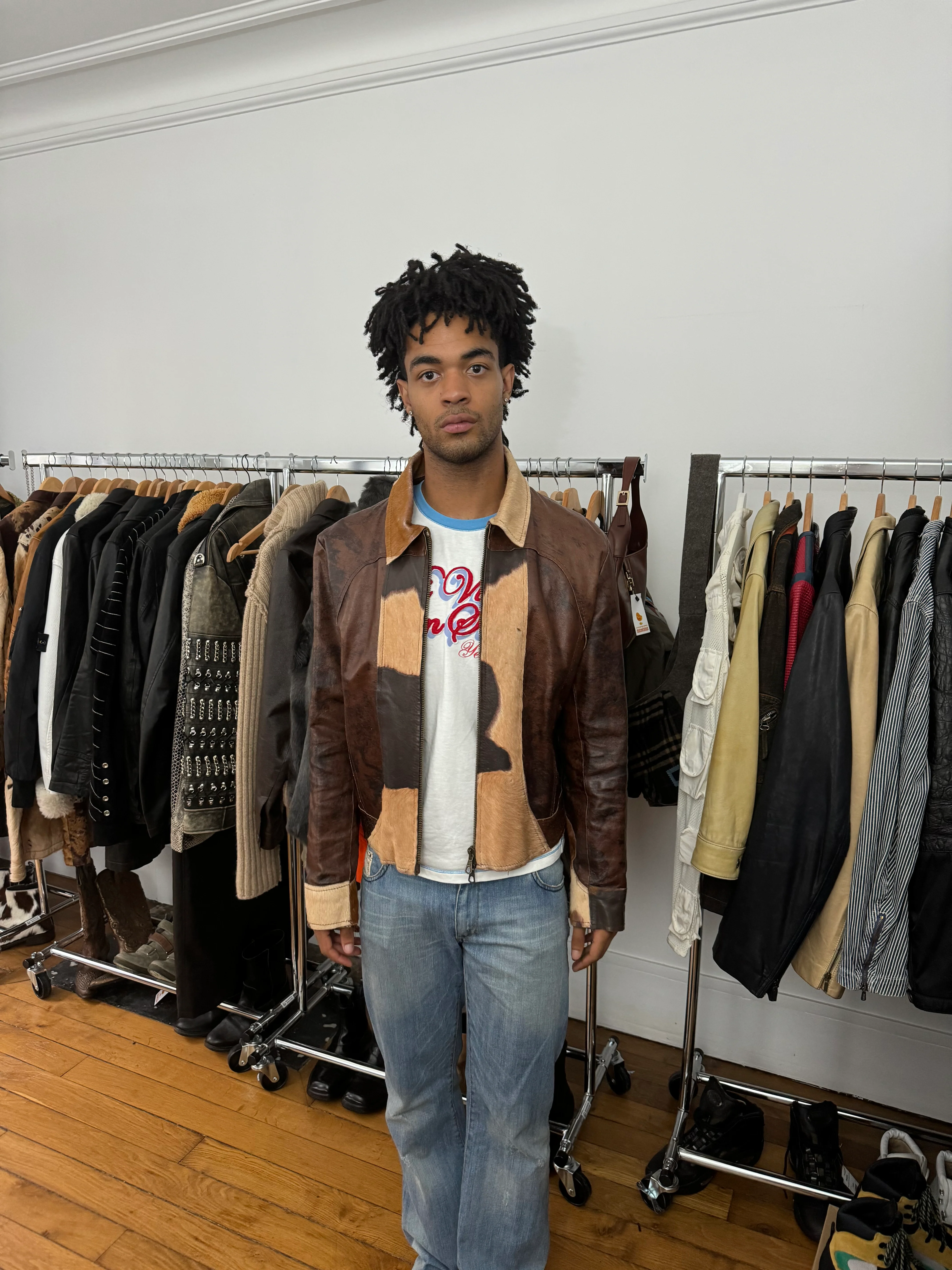 2000s Imperial Brown Fur Leather Cow Jacket - Image 4